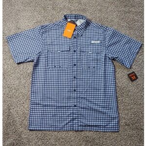 Habit Fishing Shirt Mens M Blue Inshore Plaid Maritime Short Sleeve UPF 40+